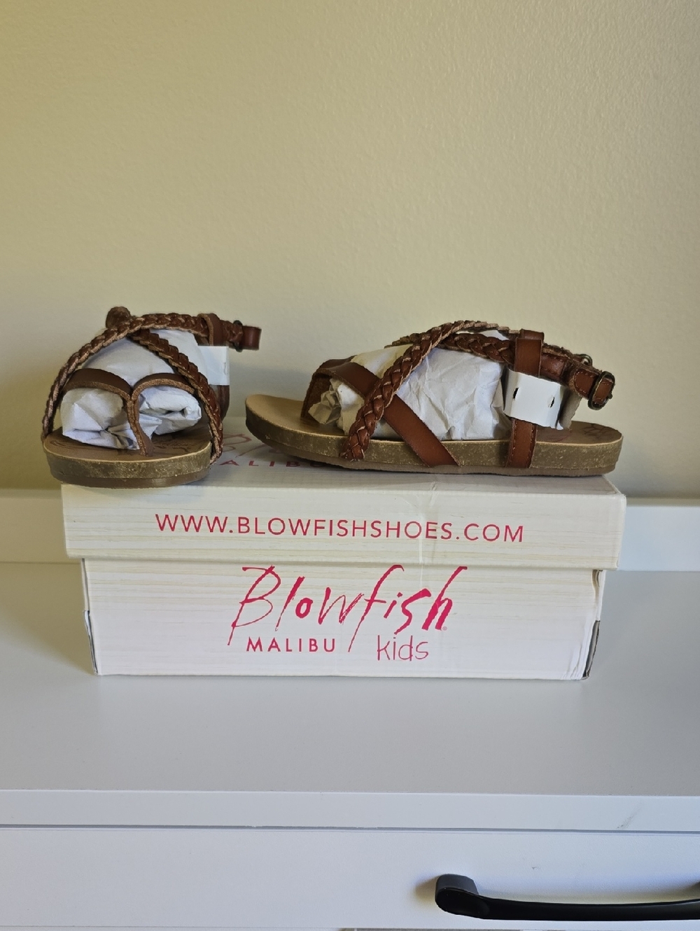 NIB Blowfish Kids Cognac Braided Strap Sandals Size 9 Toddler